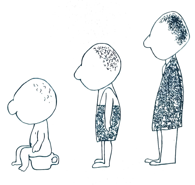 Three figures showing brain neuron complexity growing from infant to adolescent